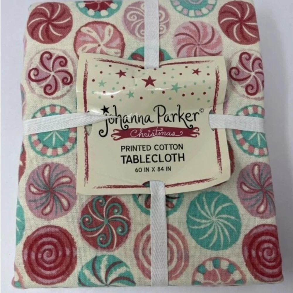 Johanna Parker Christmas Fabric Tablecloth Pastel Candy Whimsical 60